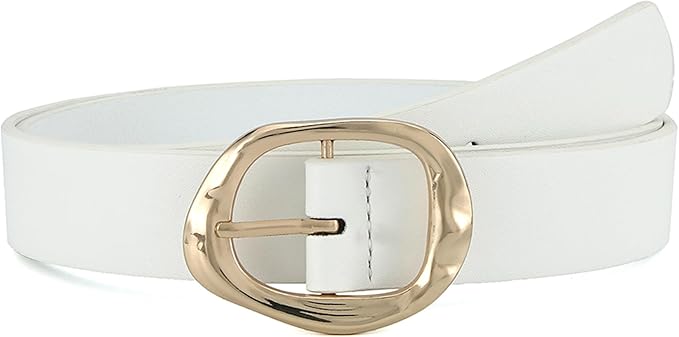 Earnda Leather Belts for Women Casual Fashion Waist Belt with Liquid Shapes Gold Buckle for Jeans Pants Dresses