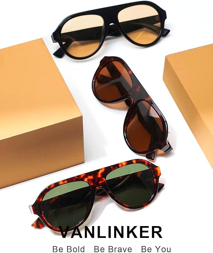 VANLINKER Retro Aviator Polarized Sunglasses for Men Women Trendy 70s Vintage Plastic Frame Sun Glasses VL9750