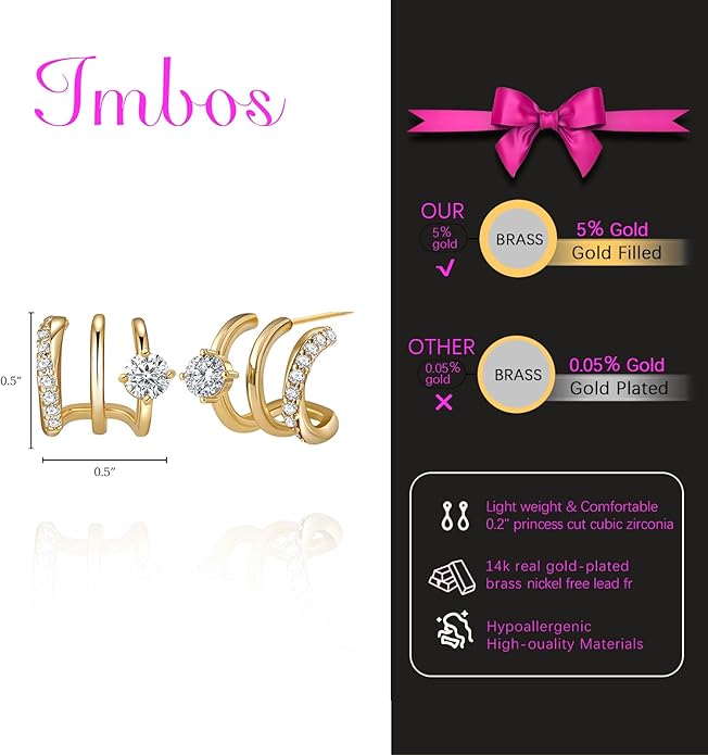 IMBOS Earrings for Women Trendy 14K Gold Stud Earrings Claw Earring Dainty Simple Minimalist Gold Earring Hypoallergenic Jewelry for Women Gifts