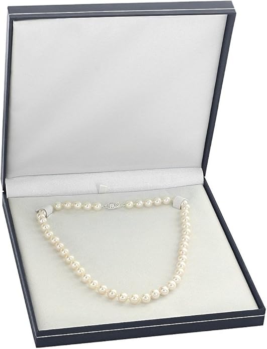 The Pearl Source 14K Gold 7-8mm AAA Quality White Freshwater Cultured Pearl Necklace for Women in 20" Matinee Length