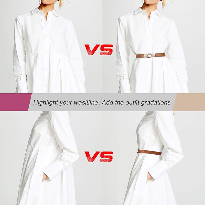 WERFORU Women Skinny Belt for Dresses Retro Stretch Waist Belt with Gold Buckle Set of 4