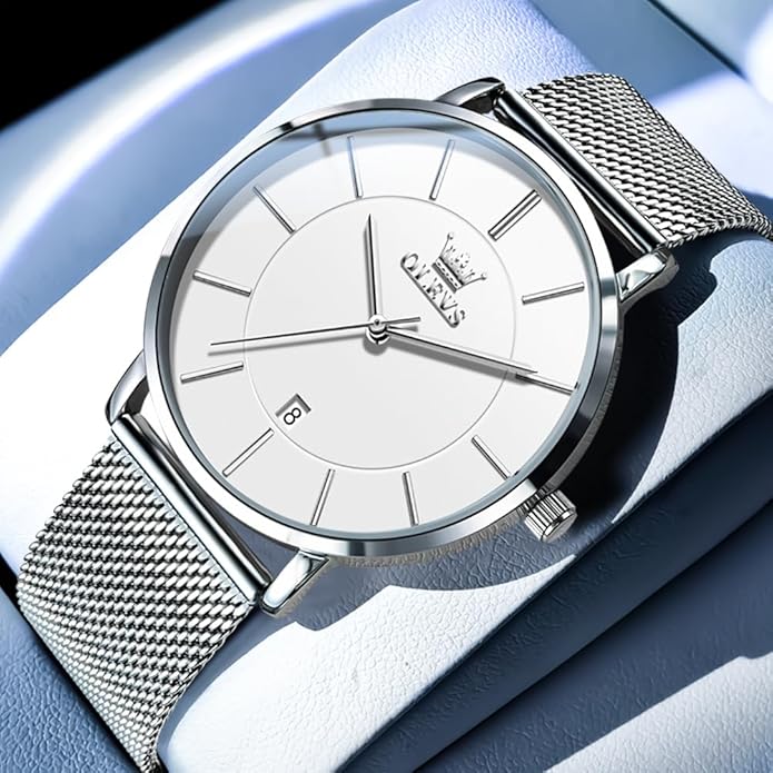 OLEVS Mens Watches Minimalist Ultra Thin Fashion Casual Analog Quartz Date Watch Waterproof Slim Simple Big Face Dress Wrist Watch Leather Band for Men