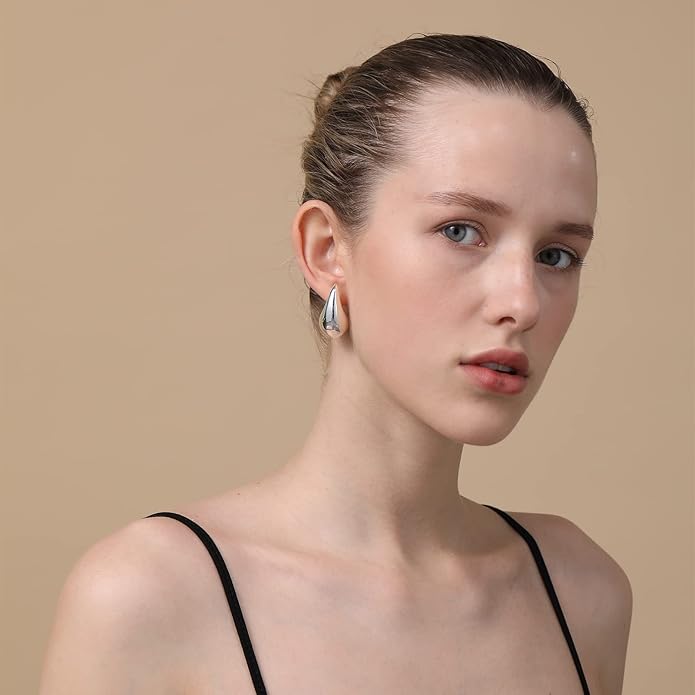 Apsvo Chunky 14K Gold Plated Hoop Earrings for Women, Lightweight Waterdrop Hollow Open Hoops, Hypoallergenic Dupes Earrings