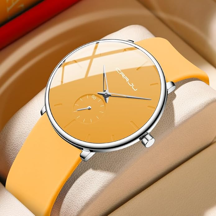 CRRJU Men’s Women Watch Casual Stylish Waterproof Quartz Unisex Wristwatches, Ultra Thin Watches for Men Women, Colorful Silicone Band