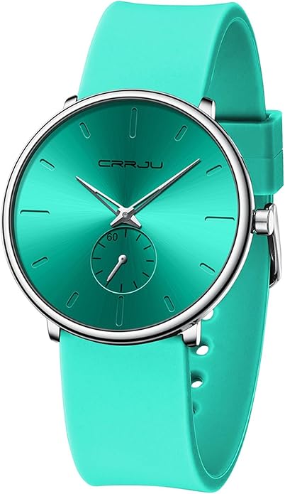 CRRJU Men’s Women Watch Casual Stylish Waterproof Quartz Unisex Wristwatches, Ultra Thin Watches for Men Women, Colorful Silicone Band