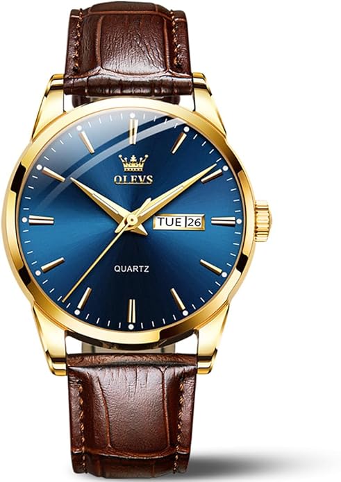 OLEVS Mens Watches, Casual Leather Watches for Men Easy to Read Quartz Number Watch with Date Waterproof Blue/Black/Silver Face Men's Wrist Watches…