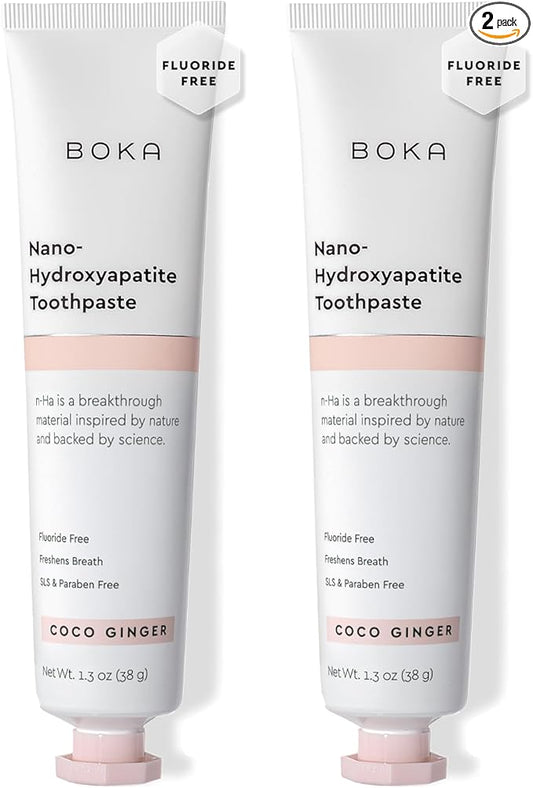 Boka Fluoride Free Toothpaste, Nano Hydroxyapatite Toothpaste, Appropriate for Sensitive Teeth - for Adult, Kids Oral Care - Coco Ginger Flavor, 1.3 Fl Oz 2Pk US Manufactured