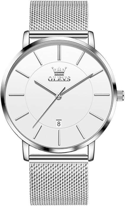 OLEVS Mens Watches Minimalist Ultra Thin Fashion Casual Analog Quartz Date Watch Waterproof Slim Simple Big Face Dress Wrist Watch Leather Band for Men