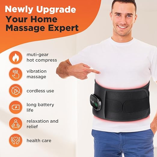 Cordless Heating Pad with Massager for Back Pain Relief, Rechargeable Red Light Therapy Belt, Lower Back Massager with 5 Heat 3 Vibration, Birthday Gifts for Dad Mom Men Women Grandpa Grandma