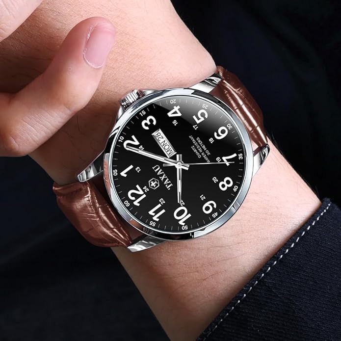 Watches for Men Luxury Analog Waterproof Classic Leather Large Face Simple Easy Read Quartz Minimalist Dress Day Date Quartz Mens Watches