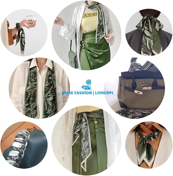Livrerpi Silk Feeling Head Scarf Fashion Satin Hair Scarf Square Long Scarves for Women Gifts
