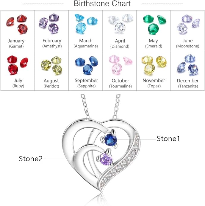 GLAMCARAT Personalized mothers necklace with birthstones names sterling silver jewelry for women customized engraved necklace