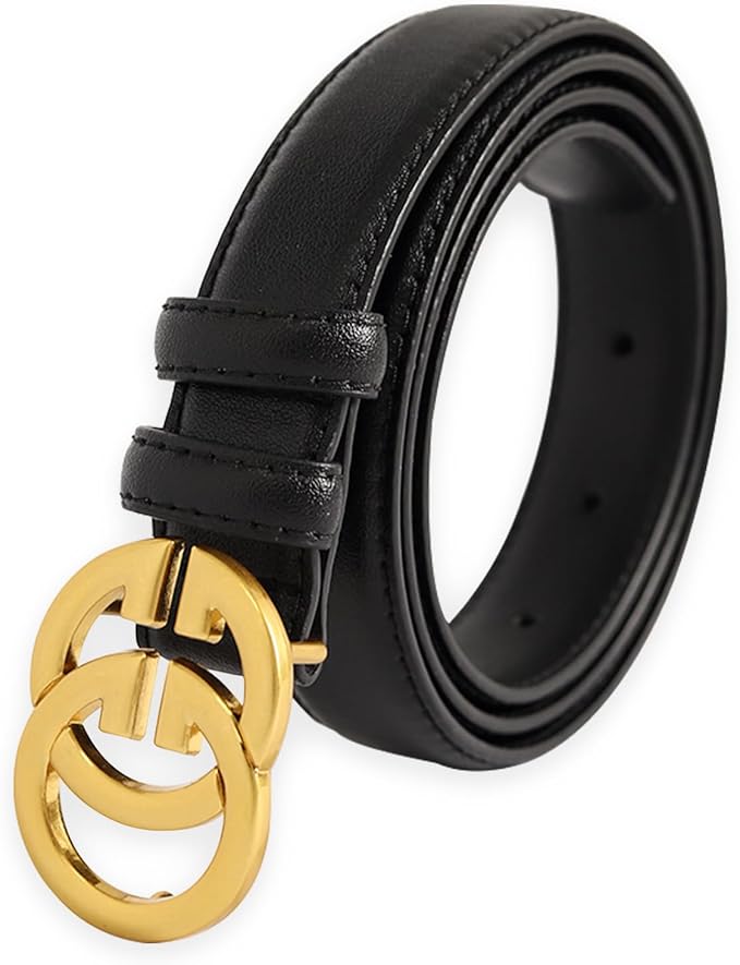 Women's Fashion Classic Metal Buckle Leather Belt with Jeans Dress