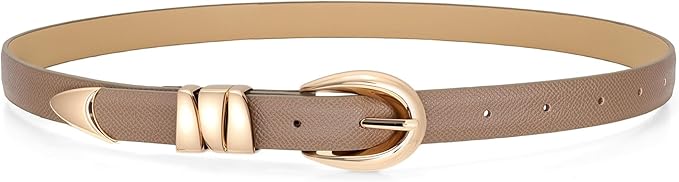 WHIPPY Women Skinny Leather Belt for Jeans Pants Dresses Ladies Fashion Waist Belt with Shiny Gold Buckle