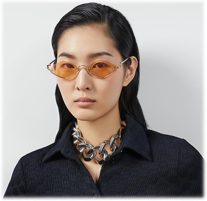 Retro Y2k Sunglasses for Women Men,Trendy Semi-Rimless Sun Glasses Irregular Narrow Gold Sunnies UV400