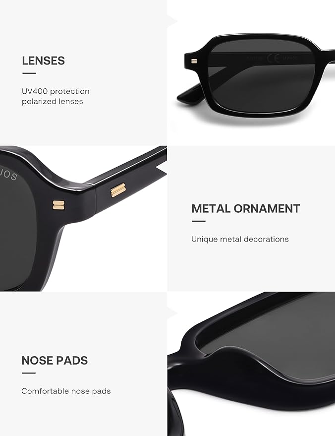 SOJOS Trendy Rectangle Polarized Sunglasses Womens Mens, Small Retro Fashion Thin Slim Square Sunnies SJ2610