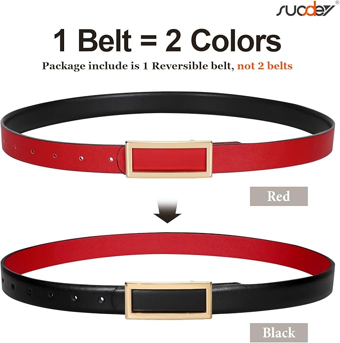 SUOSDEY Women Reversible Leather Belts for Jeans Pants Dresses Ladies Fashion Belts with Gold Buckle, 0.9" Width