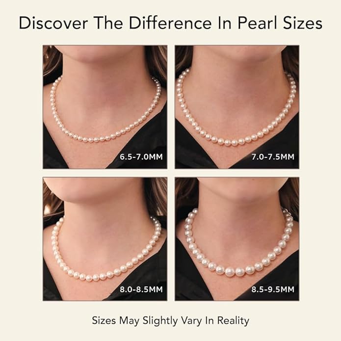 The Pearl Source 14K Gold AAA Quality Round White Freshwater Cultured Pearl Necklace for Women in 20" Matinee Length