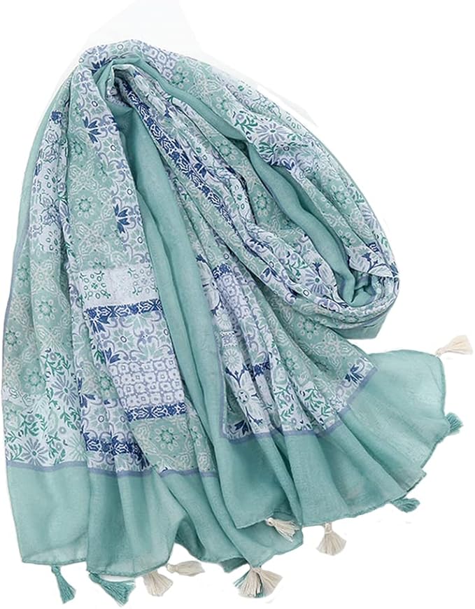 Yeieeo Boho Scarf for Women Lightweight Floral Printed Scarf Fall Winter Fashion Fringed Shawl