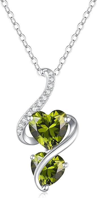 LOUISA SECRET Unique Double Heart Necklace Gifts for Wife Women, 925 Sterling Silver Tiny Birthstone Pendant Jewelry Gift for Her Girlfriend Mom Valentine's Day Anniversary Mother's Day Birthdays & Christmas