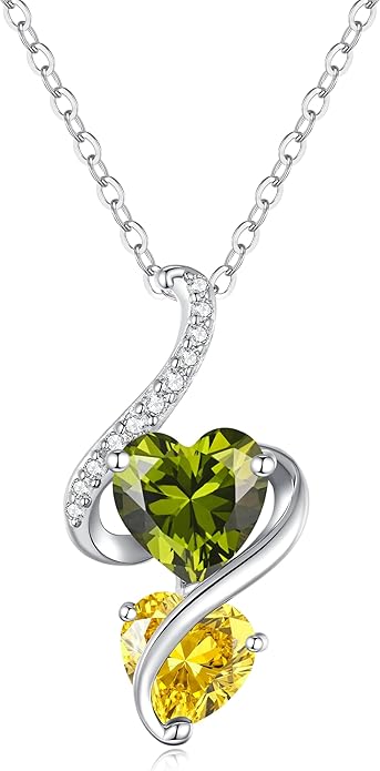 LOUISA SECRET Unique Double Heart Necklace Gifts for Wife Women, 925 Sterling Silver Tiny Birthstone Pendant Jewelry Gift for Her Girlfriend Mom Valentine's Day Anniversary Mother's Day Birthdays & Christmas