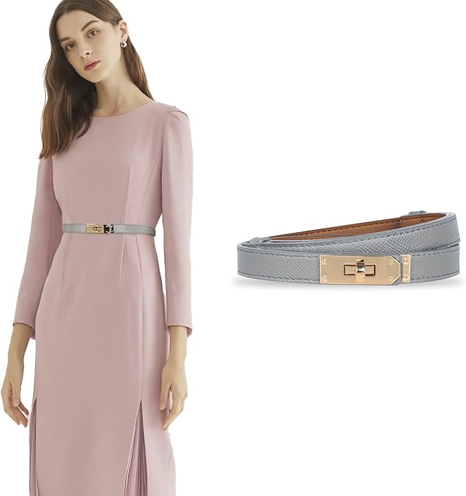 Women's Fashion Classic Metal Buckle Leather Belt with Jeans Dress