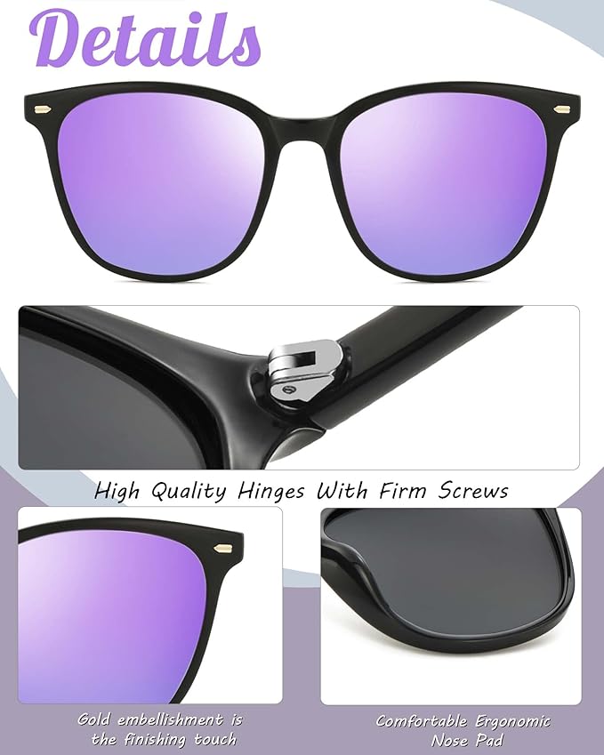 Myiaur Polarized Sunglasses for Women, Square Mirrored Trendy Shades with UV Protection Reduce Glare Sun Glasses