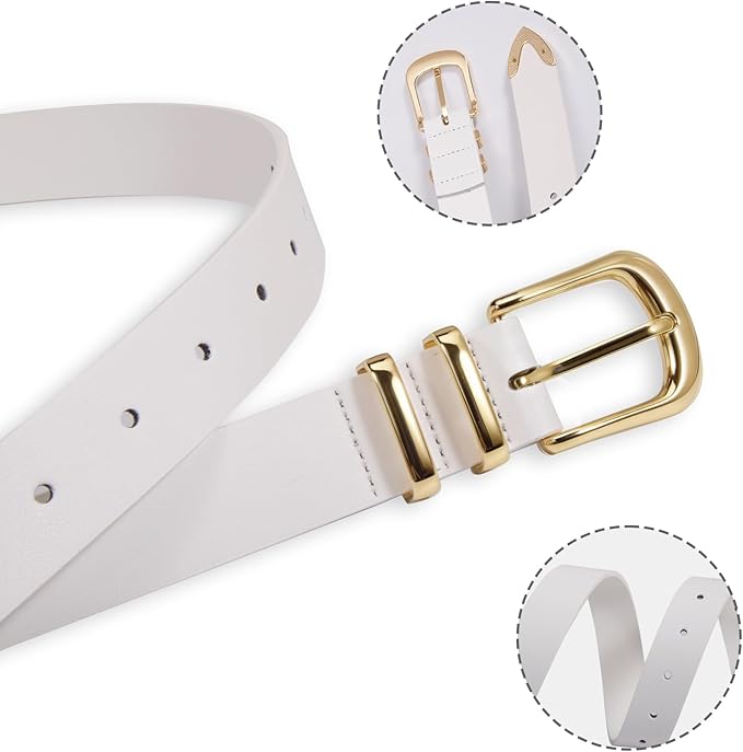 VATAN Women Leather Belt for Jeans Dresses Pants Fashion Ladies Casual Waist Belt with Gold Buckle