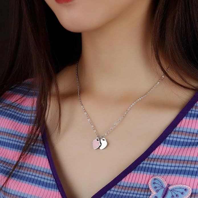 925 Sterling Silver Double Heart Necklace - Two Hearted Necklace With Chain - 14K Yellow Gold Double Hearts Pendant Necklace - Two Hearts