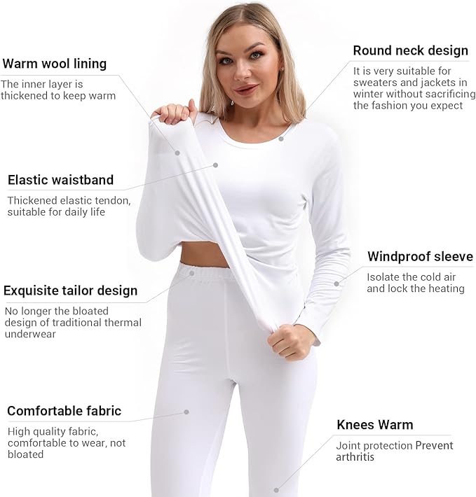 PISIQI Thermal Underwear Women Ultra-Soft Long Johns Set Base Layer Skiing Winter Warm Top & Bottom