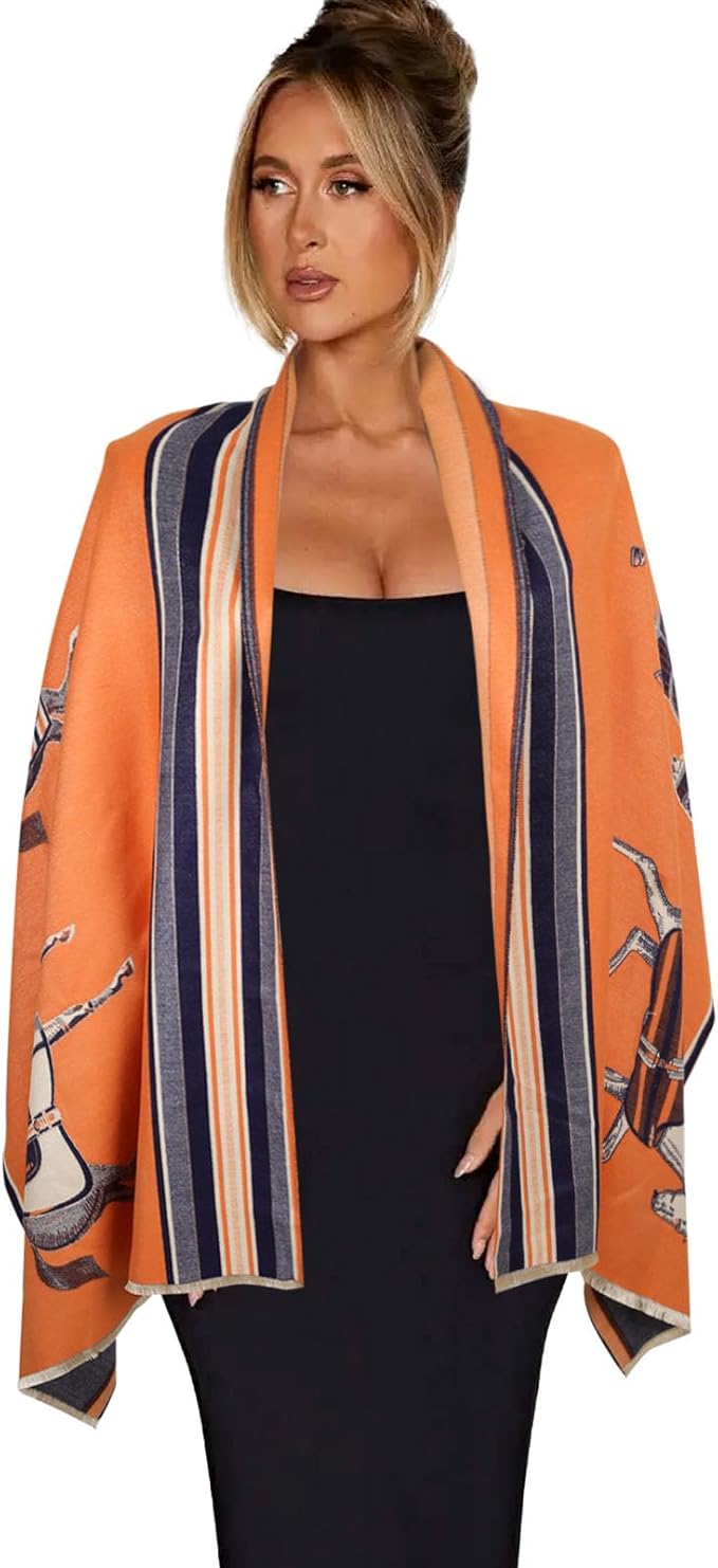 EXTREE Scarfs for Women Pashmina Silky Shawl Wrap for Evening Dressing Blanket Open Front Poncho Cape