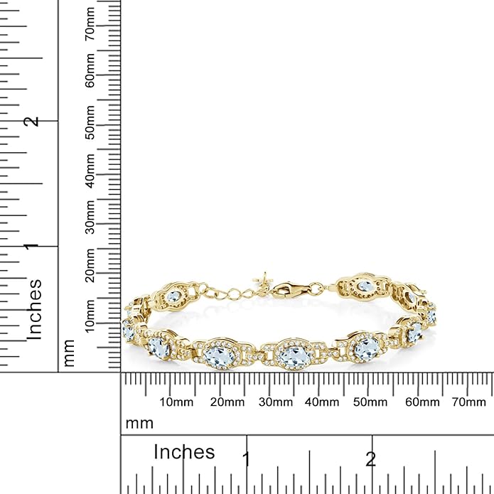 Gem Stone King 18K Yellow Gold Plated Silver Oval Gemstone Birthstone Tennis Bracelet For Women | Oval 6X4MM | 7 Inch With 1 Inch Extender | Fine Jewelry Gifts for Her Mom Women Wife