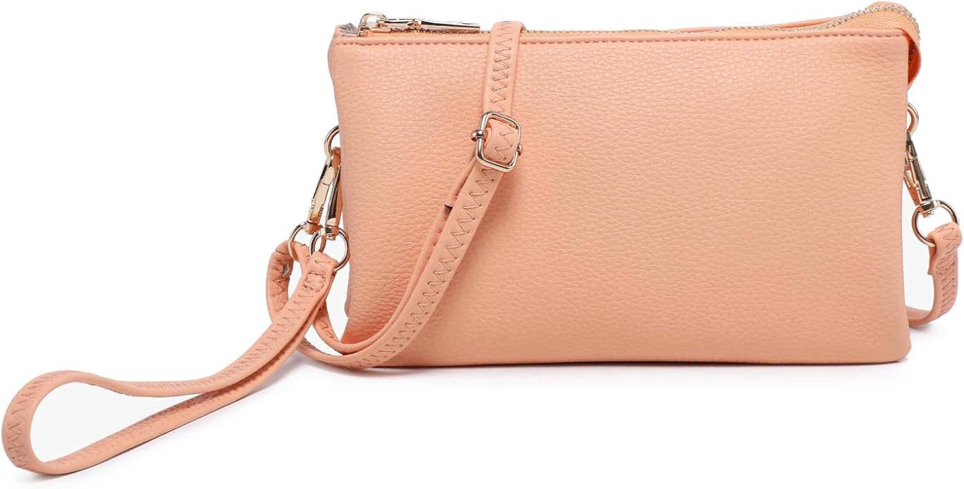 JEN & CO. Riley Small Crossbody Bags for Women Vegan Leather Wristlet Clutch Wallet Purses Handbags with 2 Straps
