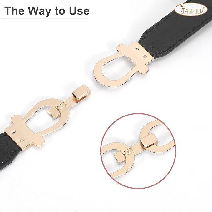 JASGOOD Women Stretchy Waist Belt Retro Elastic Skinny Belt for Ladies with Gold Buckle