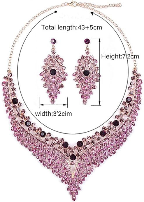Wedding Bridal Jewelry Set Crystal Rhinestone Statement Necklace Vintage Collar Necklace Dangle Earrings Set for Women