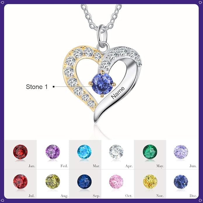 GLAMCARAT Personalized mothers necklace with birthstones names sterling silver jewelry for women customized engraved necklace