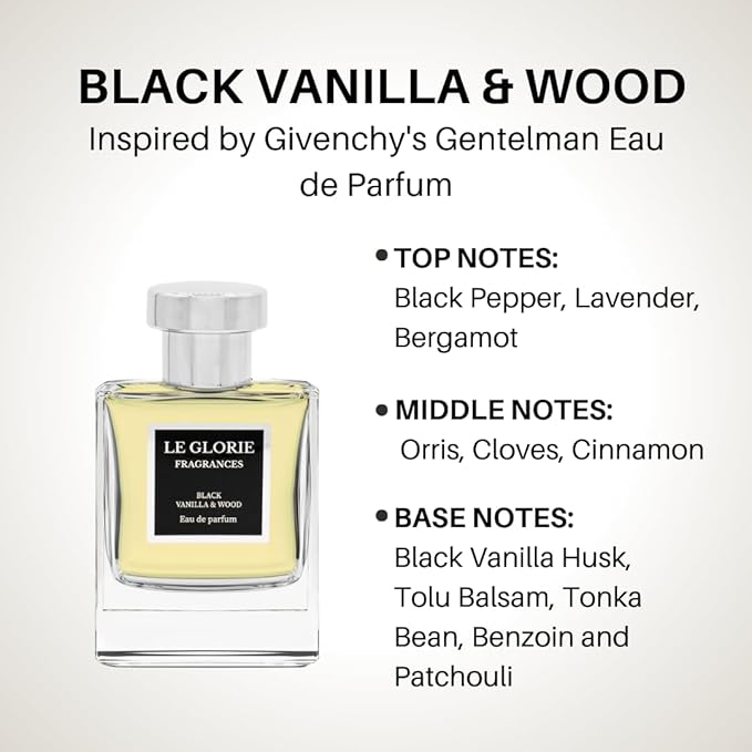 Inspired by G.venchy's Gentleman Eau de parfum, Black Vanilla & Wood EDP, Long Lasting 12-14 Hours Perfume Spray for Men, All Skin Types, Cruelty Free - 0.33 Fl oz 10ml