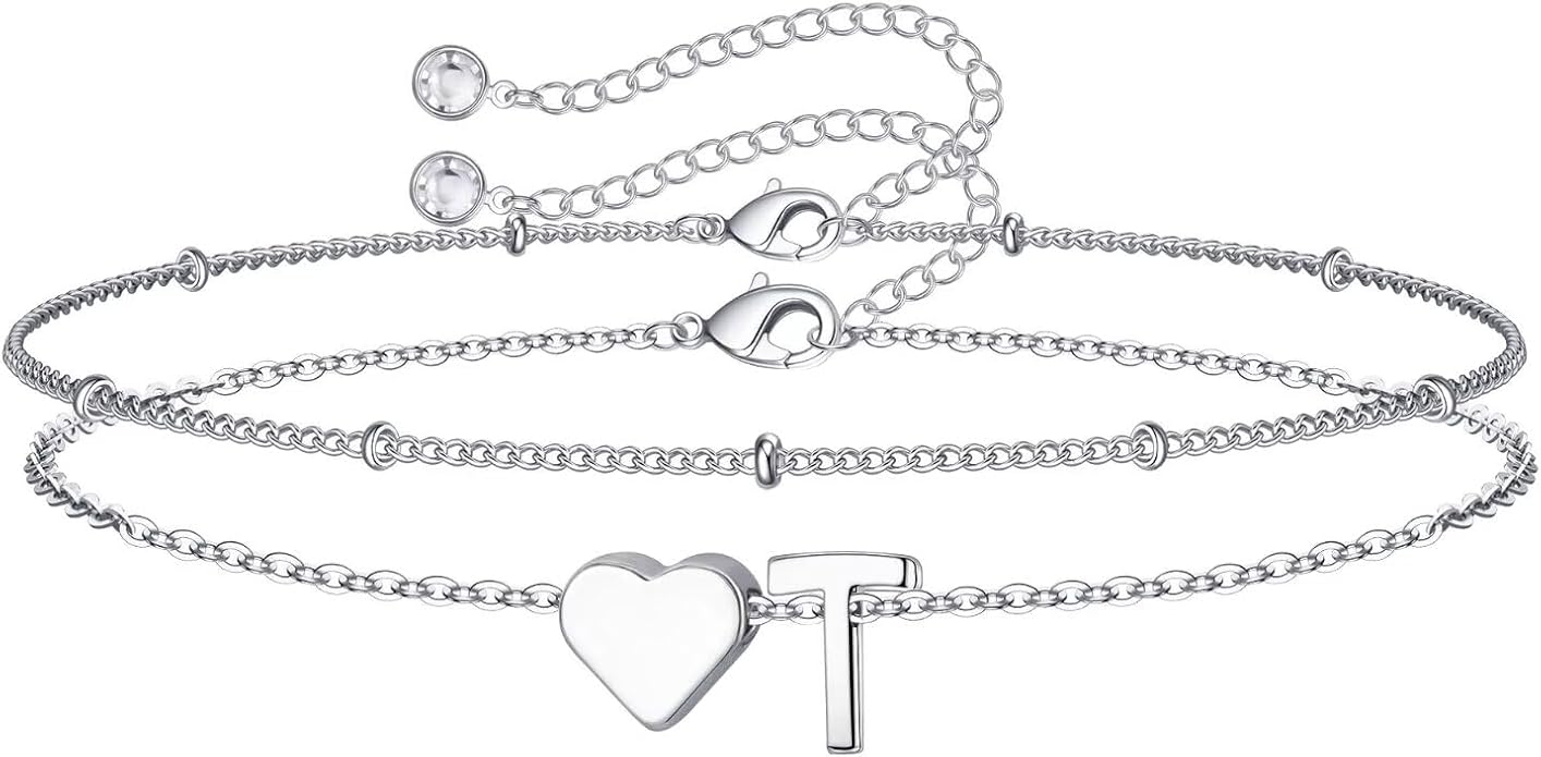 M MOOHAM Valentines Day Gifts for Kids Teen Girls -14K-Gold-Plated Heart Initial A-Z Bracelets for Women Girl Dainty Gold Bracelets Birthday Valentines Gifts for Women Her Teenage Girls Kid Teen Gift
