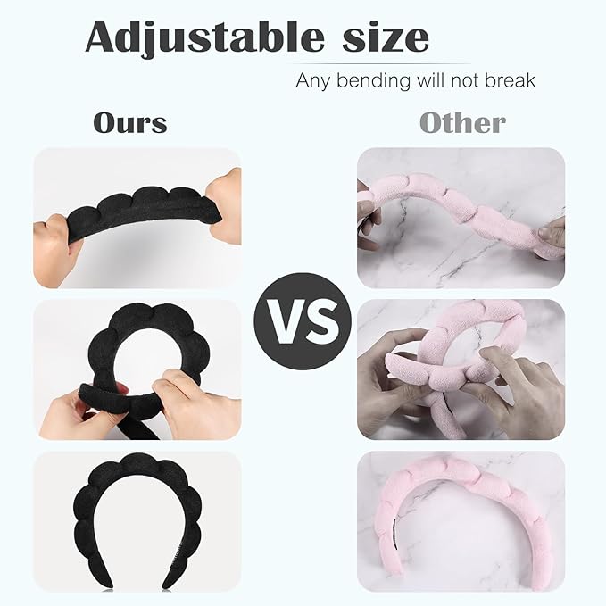 Spa Headbands for Washing Face or Facial, Set of 2 Skincare, Terry Cloth Headband Combo Pack - Puffy Makeup Headbands for Face Washing, Mask, Skin Treatment