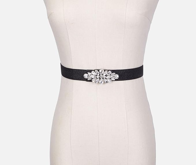 Womens Belts for Dress Fashion Rhinestone Elastic Bow Belt Skinny Waist Belt