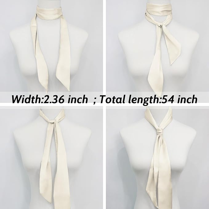 Long Satin Neckerchief Versatile Ribbon Tie Neck Scarf Solid Color Skinny Womens Tie