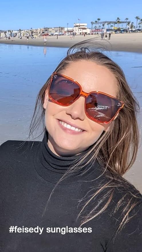 FEISEDY Oversized Polarized Sunglasses - UV400 Protection, Square Fashion Sun Glasses for Outdoor & Daily B2600
