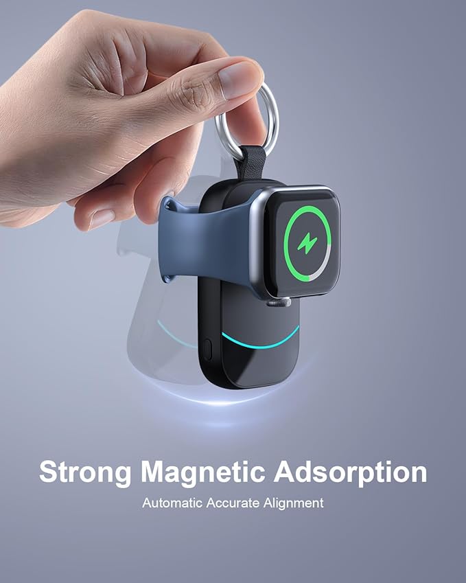 2500mAh Portable Charger for Apple Watch - Magnetic Fast Charging for Apple Watch Charger - Compact iWatch Accessories with Keychain for RV, Camping, Car & Travel Essential