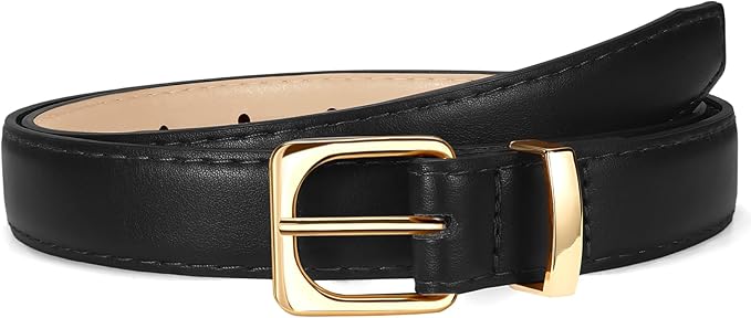 VONMELLI Womens Thin Leather Belt for Jeans Pants Dress Fashion Skinny Belt with Gold Buckle for Women