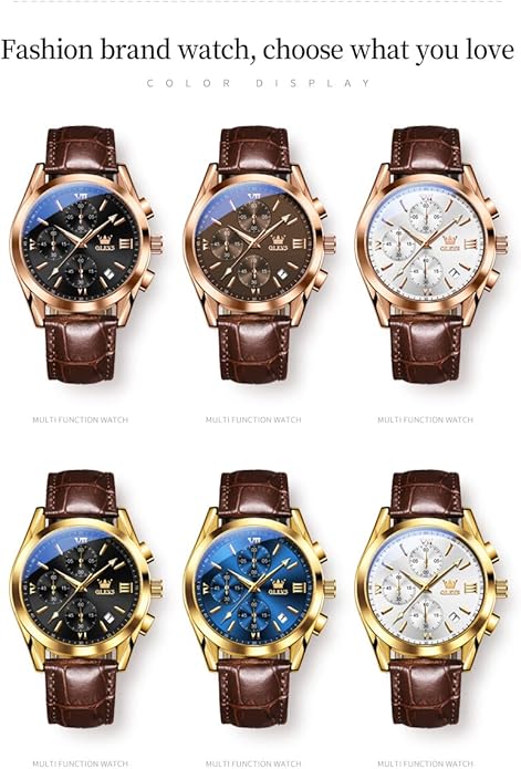 OLEVS Men's Watches Brown Leather with Date,Casual Watches for Men,Large Face Watches Men,Chronograph Mens Watch,Sport Waterproof Business Dress Analog Quartz Men's Wrist Watches Reloj De Hombre