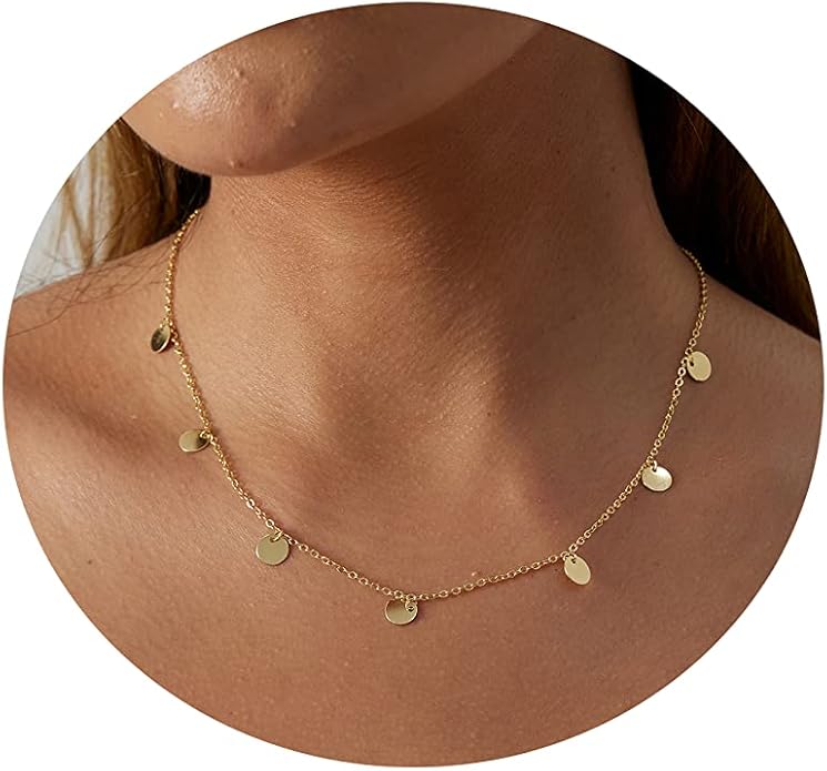 MIDEEO 14K Gold Leaf Pendant Necklaces for Women Dainty Sun Coin Choker Medallion Moon Star Necklace Minimalist Jewelry