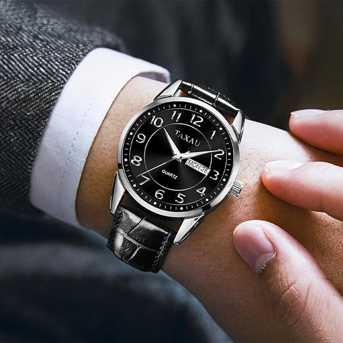 Watches for Men Luxury Analog Waterproof Classic Leather Large Face Simple Easy Read Quartz Minimalist Dress Day Date Quartz Mens Watches