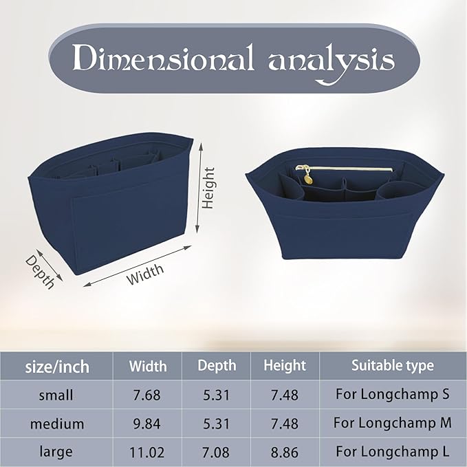 Lckaey Purse Organizer For Longchamp Large Purse For Long Champ Le Pliage Insert organizer1012-25Dk blue-L
