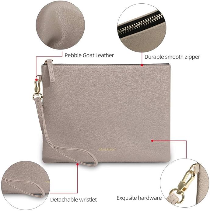 DORIS&JACKY Lambskin Leather Wristlet Clutch Purse for Women Soft Designer Slim Cell Phone Pouch Bag with Detachable Strap