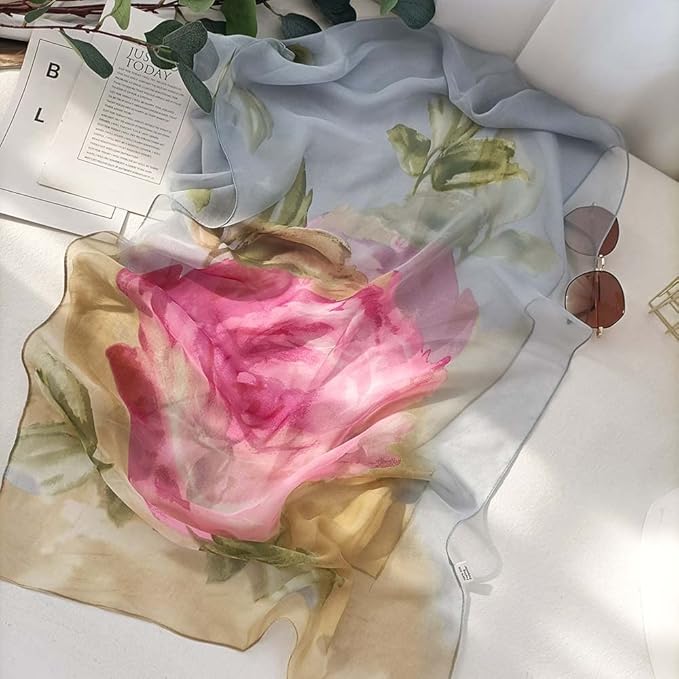 Pokeedioty Scarfs for Women Lightweight Fashion Scarves Elegant Floral Pattern Sheer Scarfs
